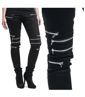 Women Gothic Punk Rock Vegan Armor Biker 8 Metal Zipper Cotton Pants 